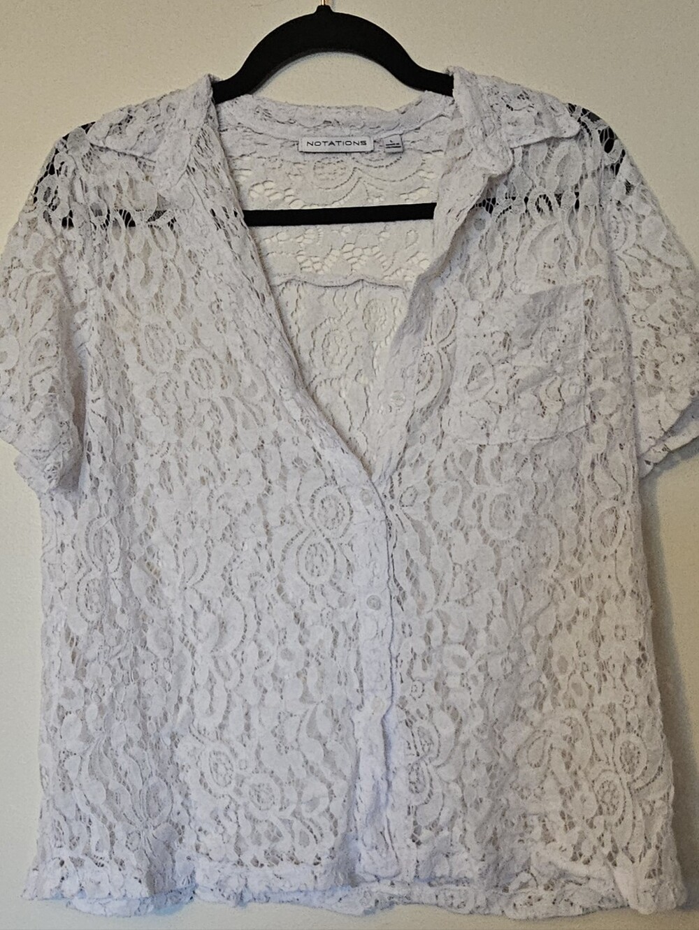 Notations White Lace Button-Down Blouse